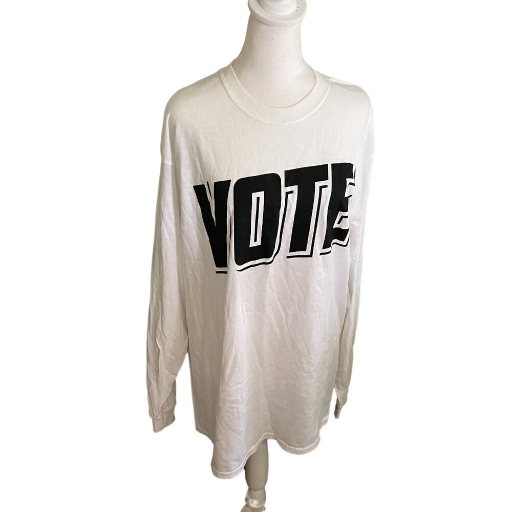 BP. White Long Sleeve "VOTE" Graphic T-Shirt Made In USA Size S NWT